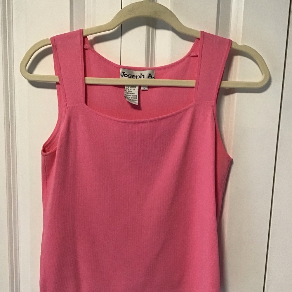 Sleeveless, square neck line knit top. Bright pink